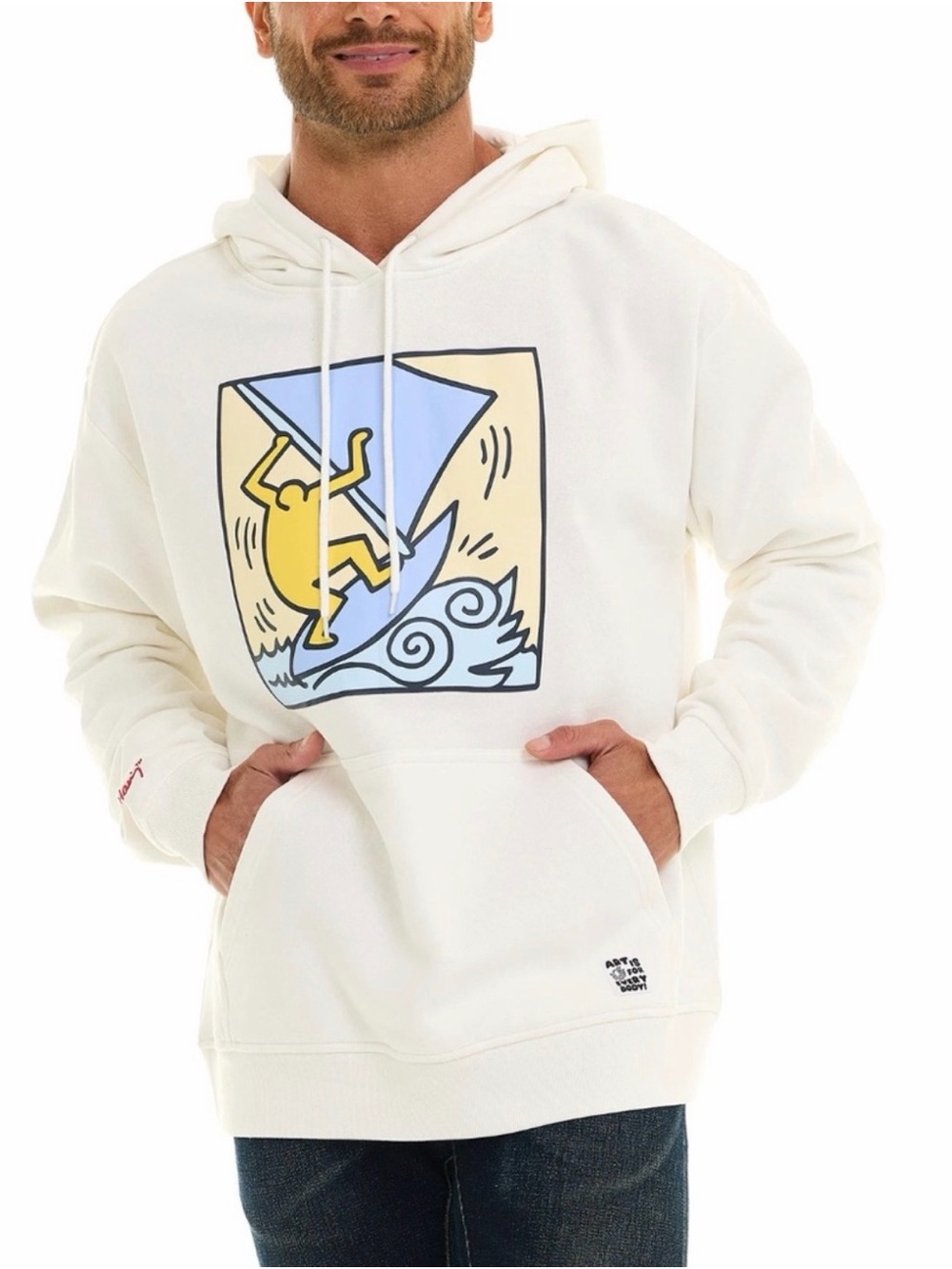 Ivory Graphic Pullover Hoodie with Surf Illustration